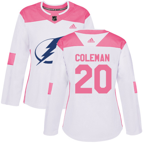 Adidas Tampa Bay Lightning #20 Blake Coleman White Pink Authentic Fashion Women Stitched NHL Jersey->women nhl jersey->Women Jersey